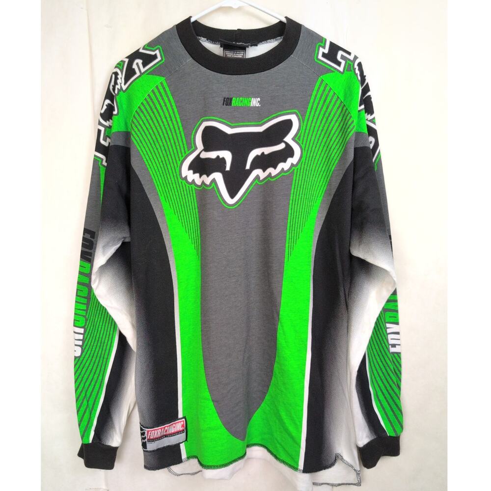 Vintage 90s Fox Racing long sleeve cotton jersey Size M Moto Racing Biker Y2K